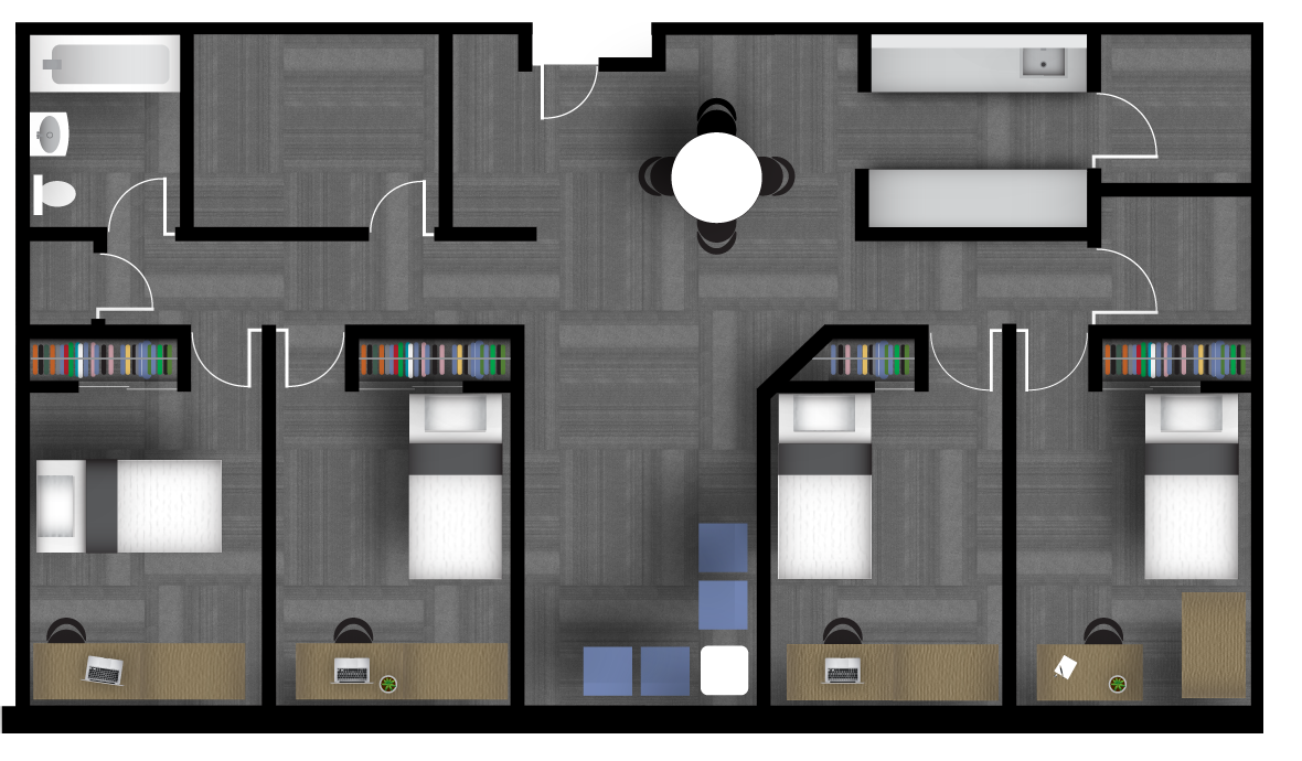 Floor plan of a Pitman Hall Apartment-style room